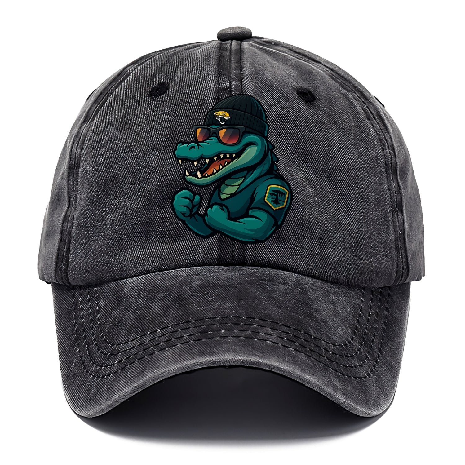 Jacksonville Alligator wearing Jaguars beanie with swamp patch and wayfarer sunglasses - Classic Cap - Graphite