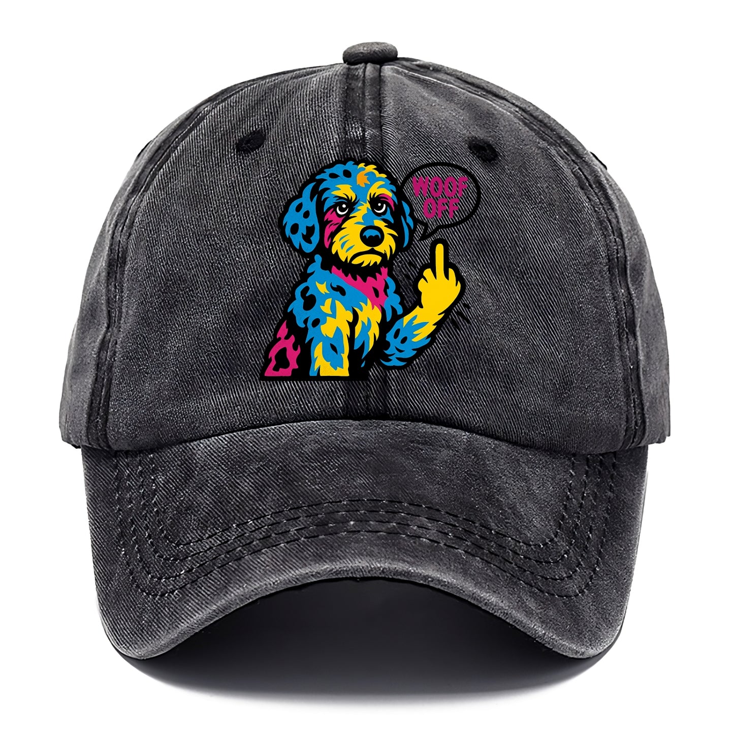 Aussiedoodle with merle patches and curly coat, playful smart paw raised - Classic Cap - Graphite