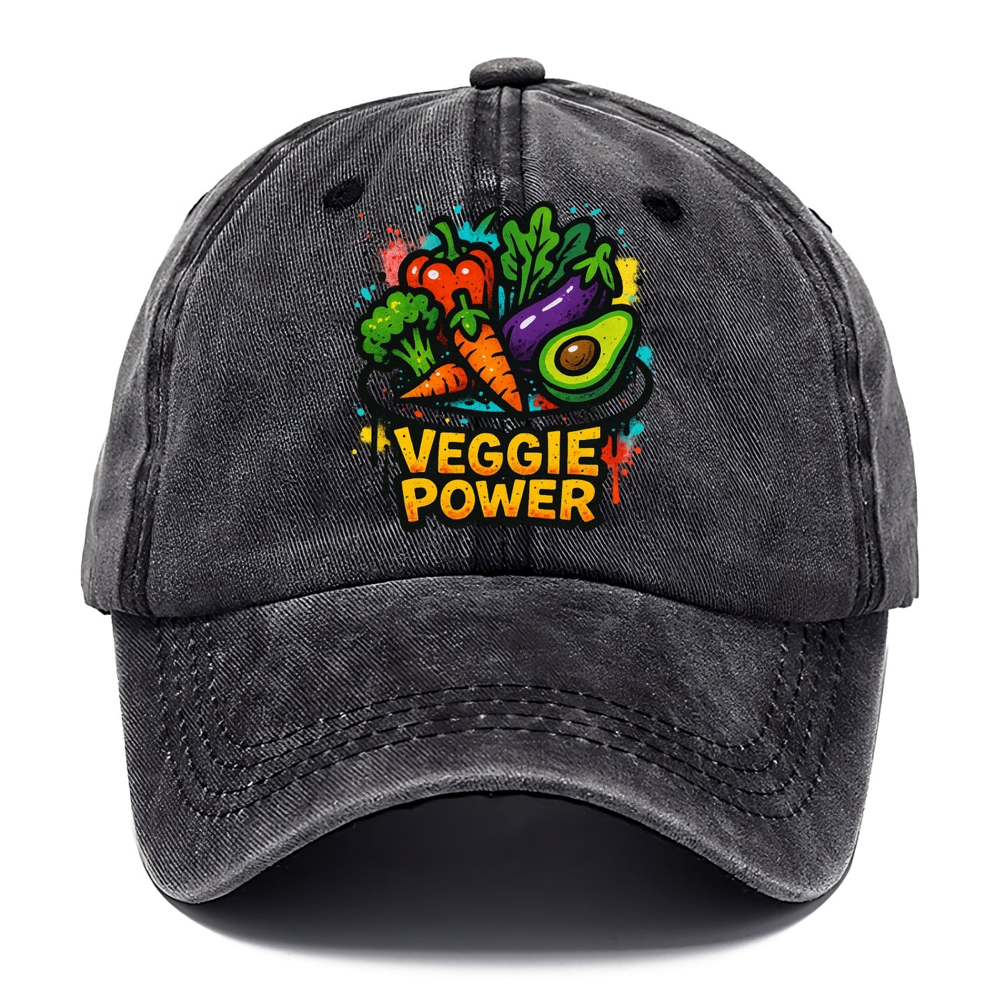 Colorful vegetables and plants on plate - plant-based lifestyle, veggie power - Classic Cap - Graphite