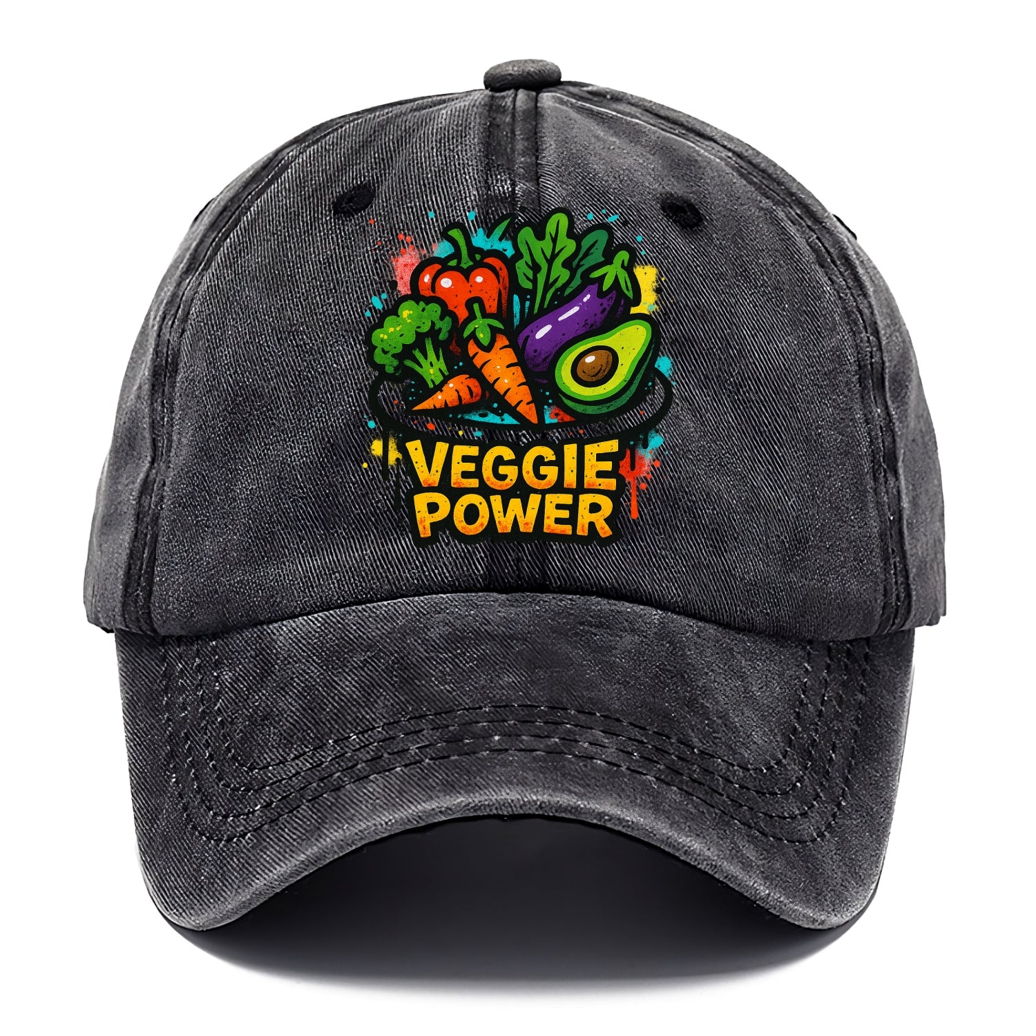 Colorful vegetables and plants on plate - plant-based lifestyle, veggie power - Classic Cap - Graphite