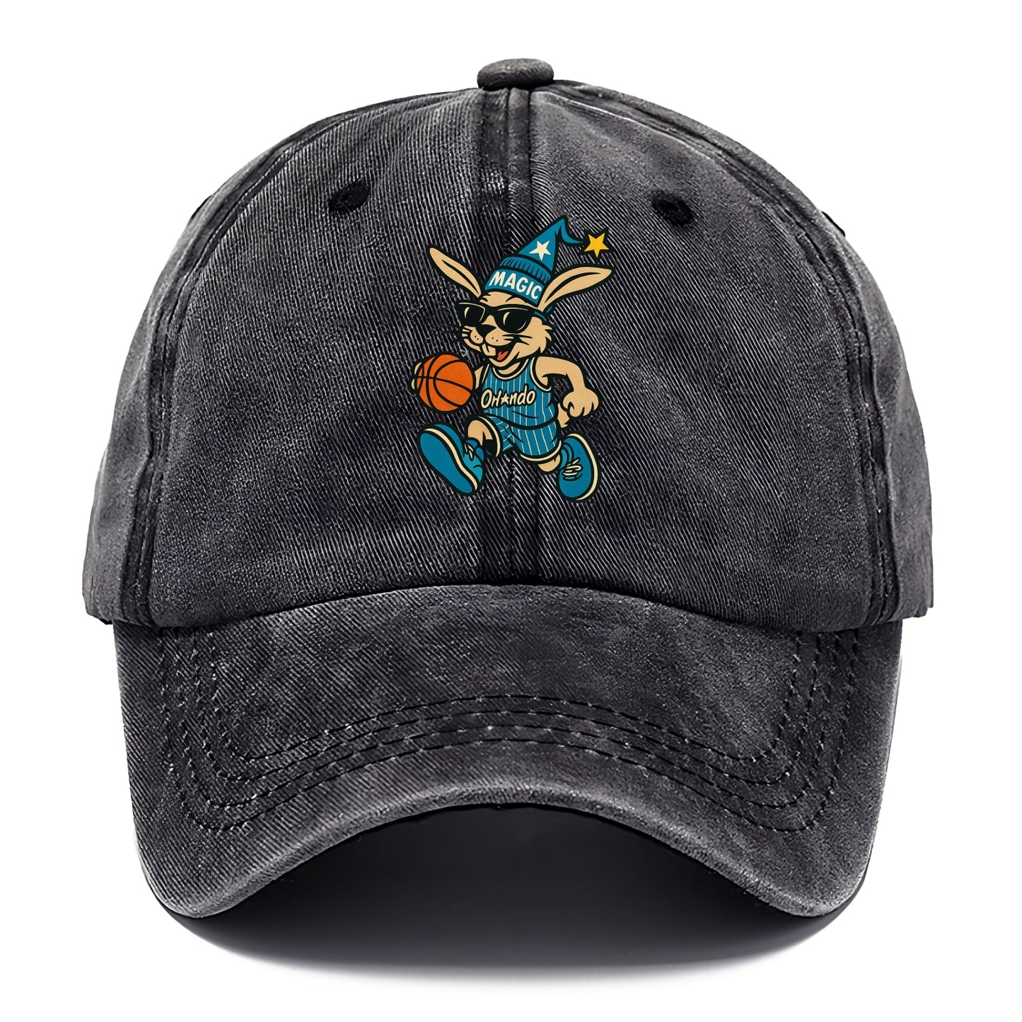 Orlando Rabbit wearing Magic blue and silver beanie with wizard hat and wayfarer - Classic Cap - Graphite