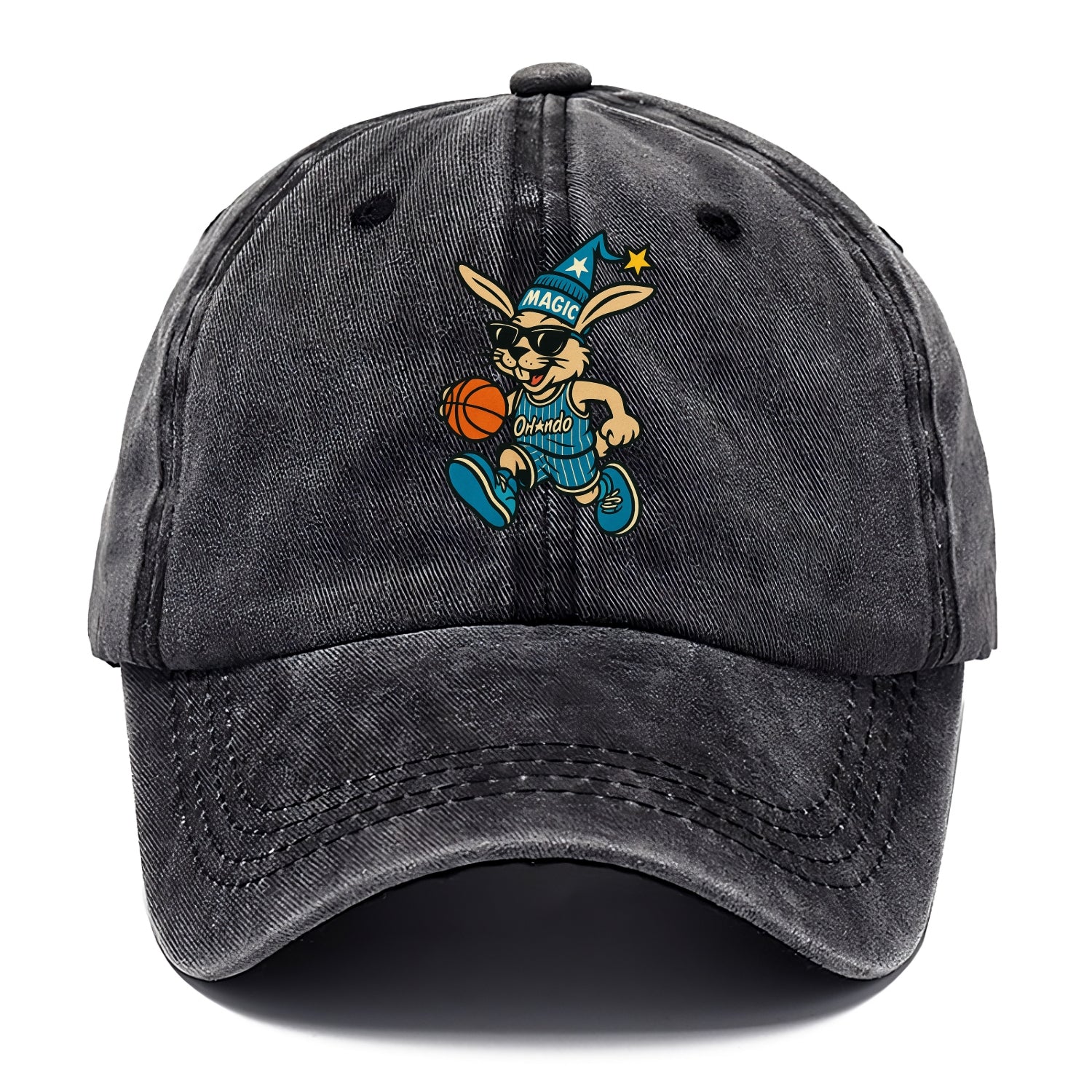 Orlando Rabbit wearing Magic blue and silver beanie with wizard hat and wayfarer - Classic Cap - Graphite