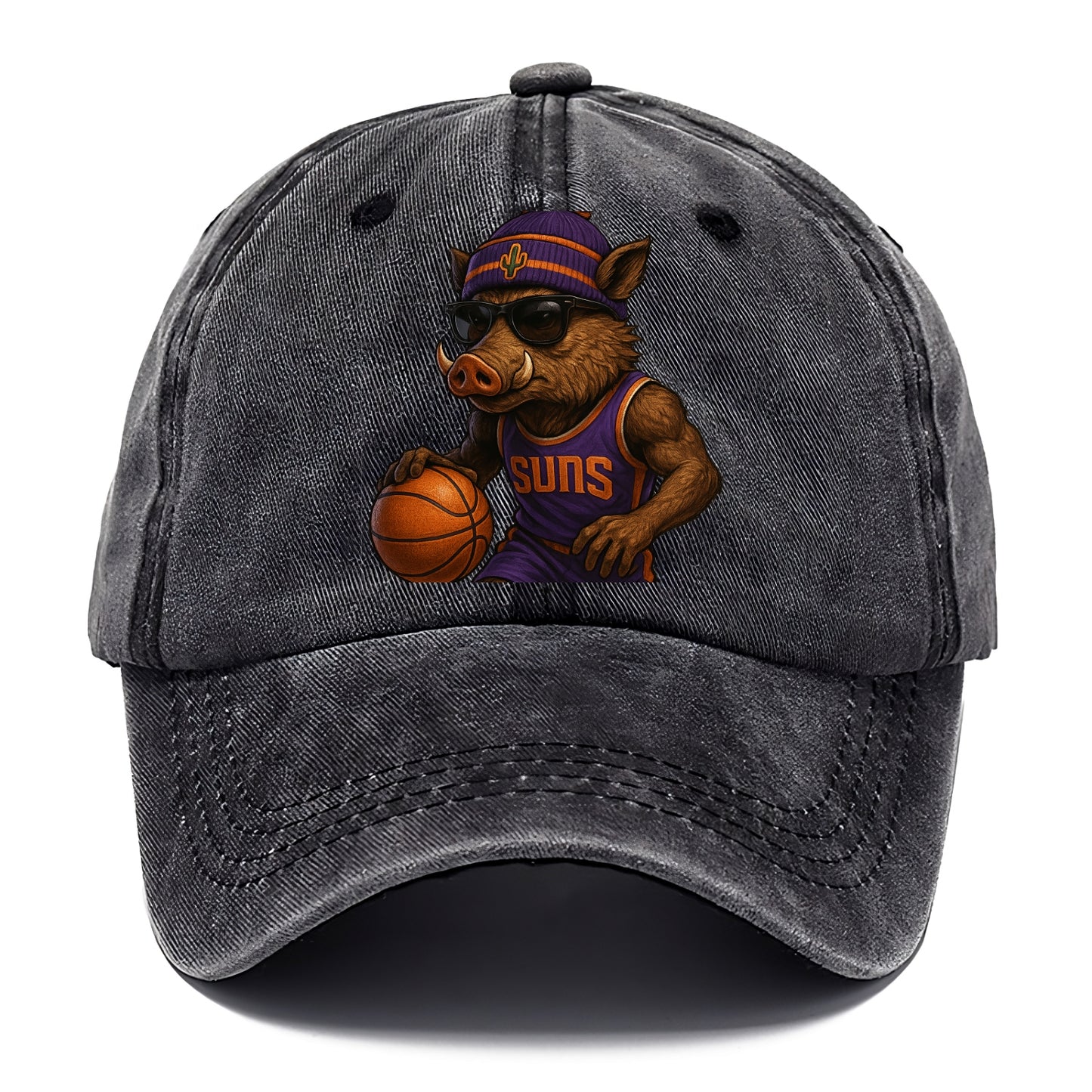 Phoenix Javelina wearing Suns beanie with cactus patch and wayfarer sunglasses - Classic Cap - Graphite