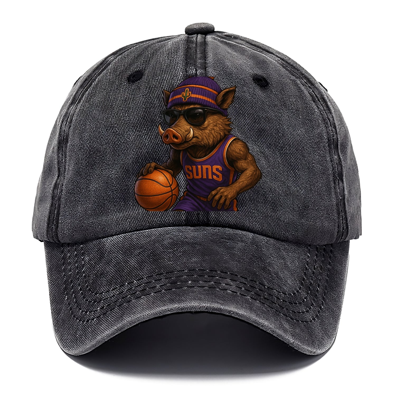 Phoenix Javelina wearing Suns beanie with cactus patch and wayfarer sunglasses - Classic Cap - Graphite