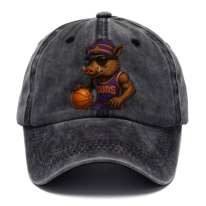 Phoenix Javelina wearing Suns beanie with cactus patch and wayfarer sunglasses - Classic Cap - Graphite