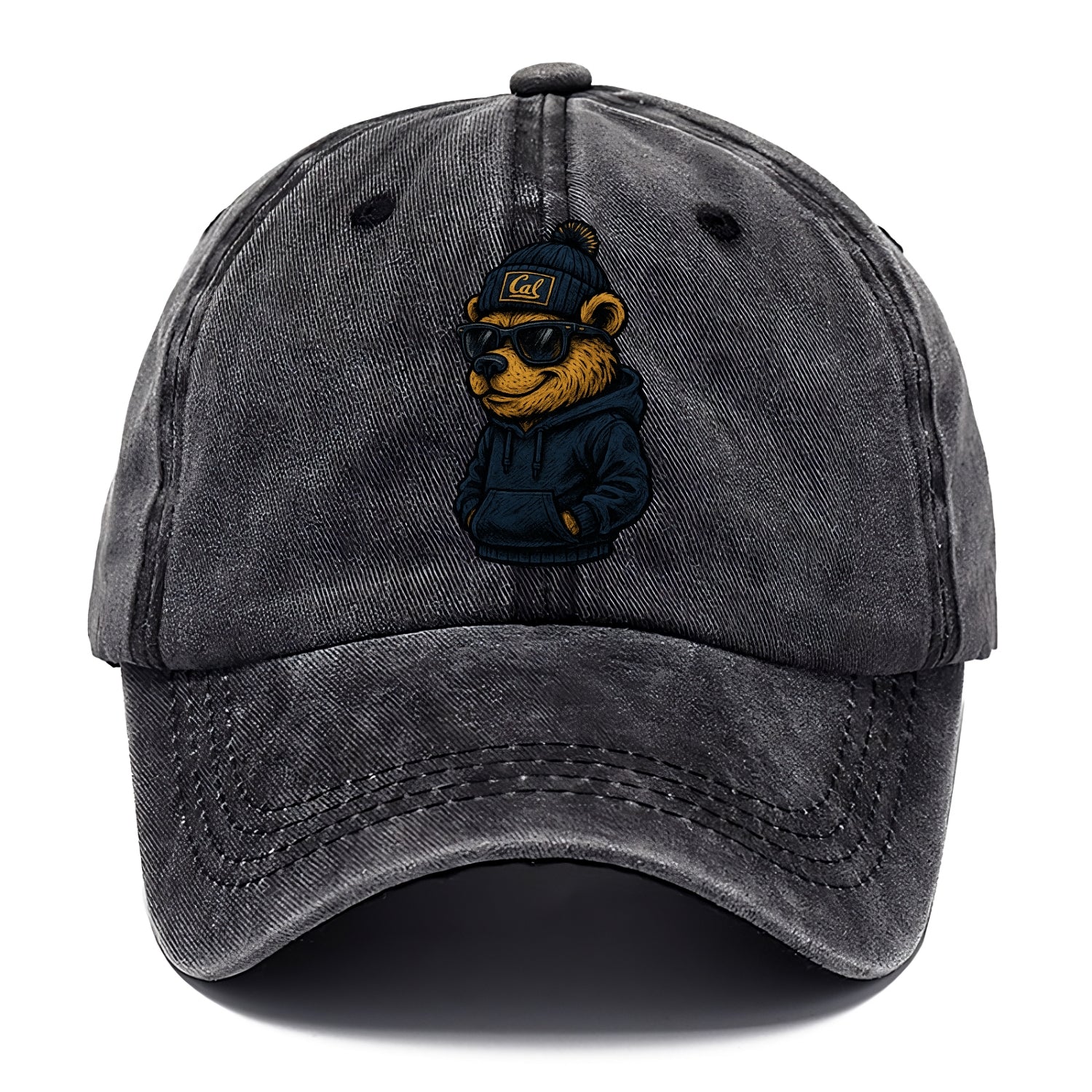 Berkeley Bear wearing Cal beanie with script patch - Classic Cap - Graphite