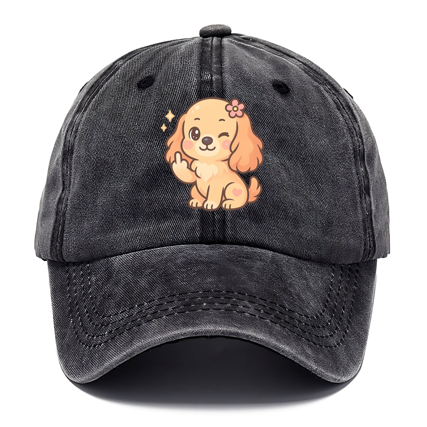 Cocker Spaniel with long wavy ears, gentle face, paw flipping off - Classic Cap - Graphite