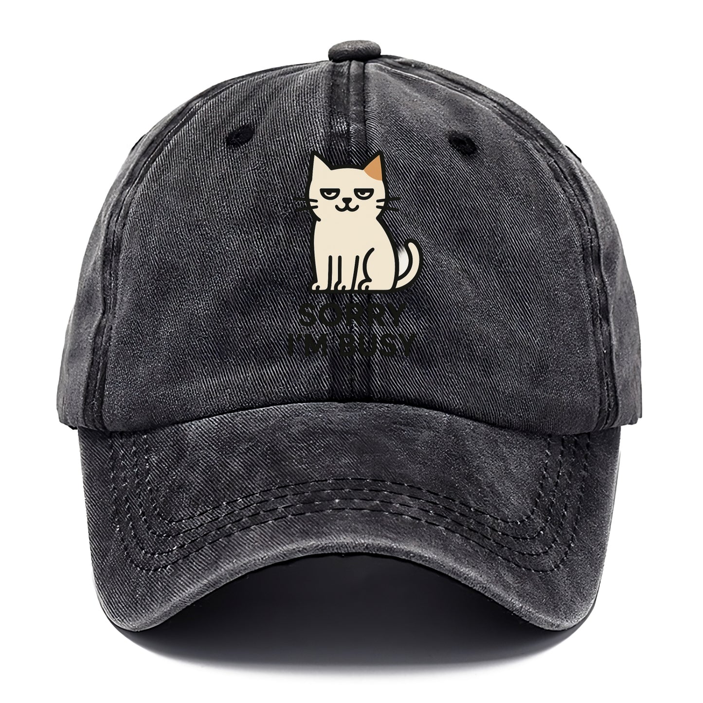 Cat sitting alone looking content - "SORRY I'M BUSY" - not sorry at all - Classic Cap - Graphite