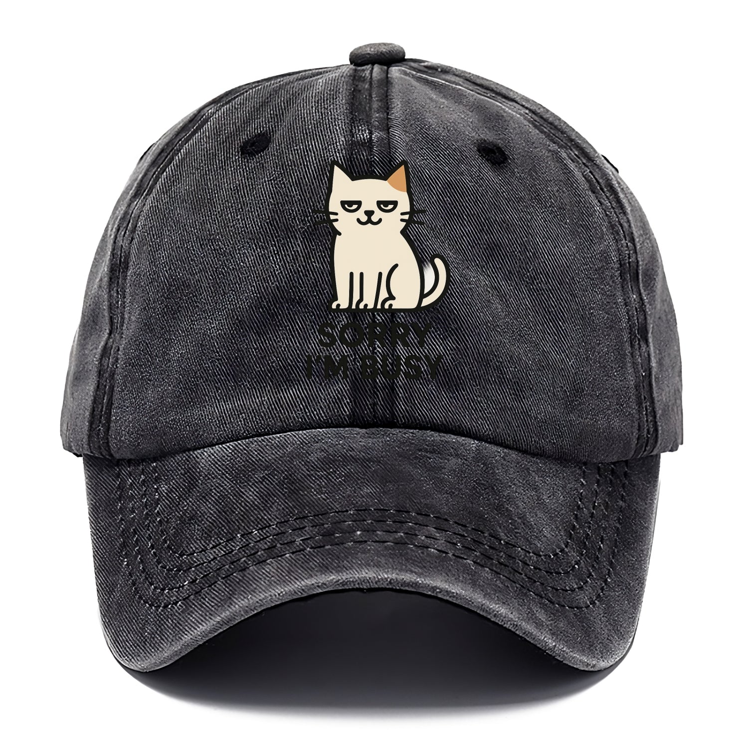 Cat sitting alone looking content - "SORRY I'M BUSY" - not sorry at all - Classic Cap - Graphite