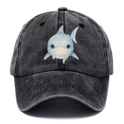Baby Whale Shark - spotted blue-gray, wide mouth closed, tiny eyes, front-facing, - Classic Cap - Graphite