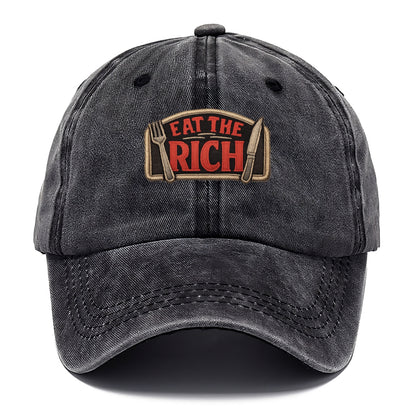 EAT THE RICH - fork and knife with text in red and silver , class war - Classic Cap - Graphite