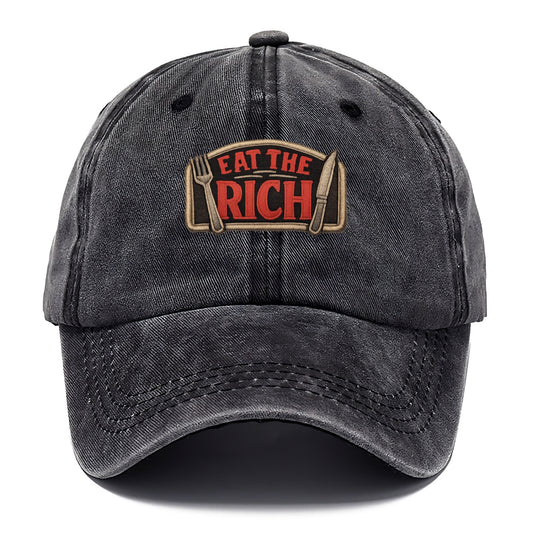 EAT THE RICH - fork and knife with text in red and silver , class war - Classic Cap - Graphite