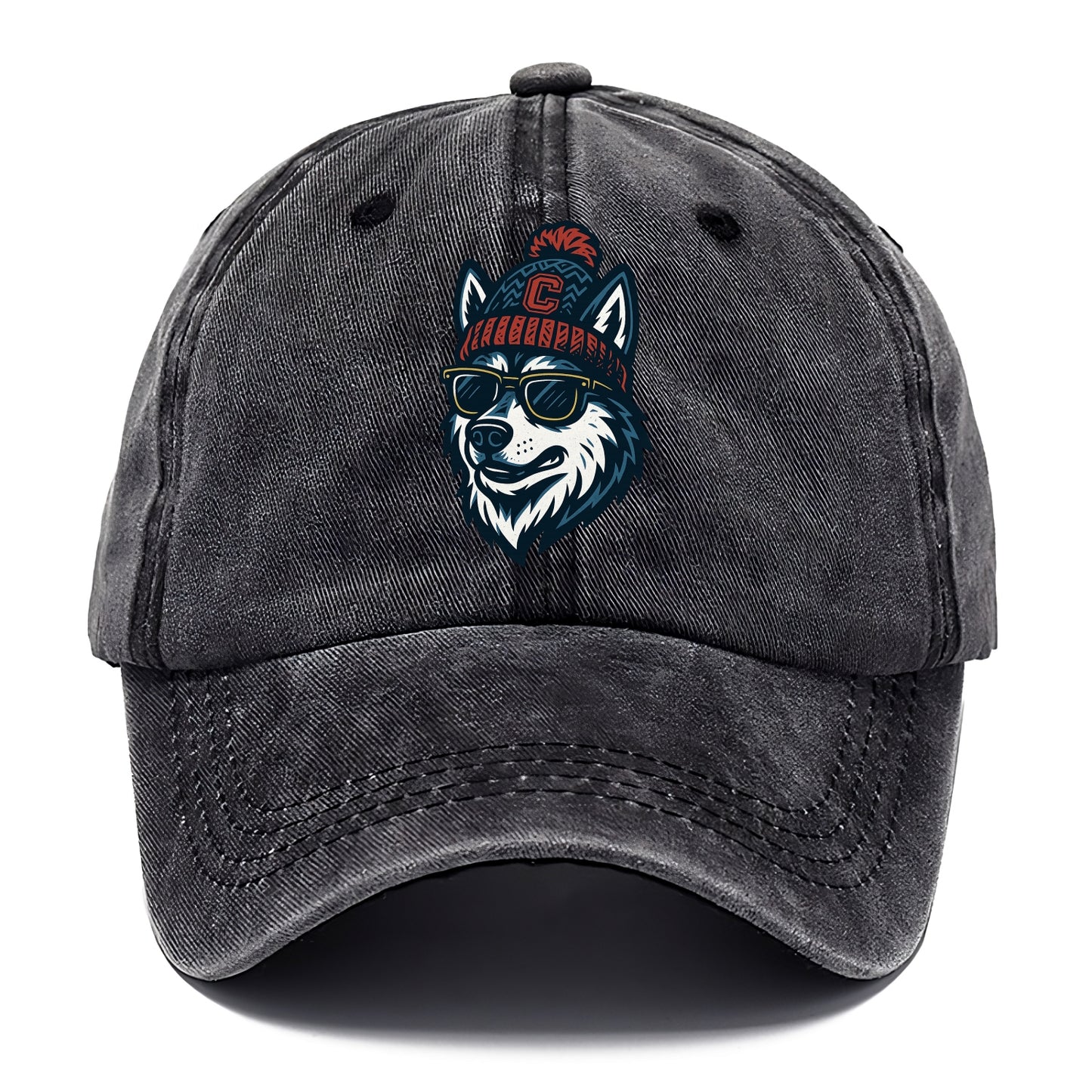 Storrs Husky wearing UConn beanie with C patch - Classic Cap - Graphite