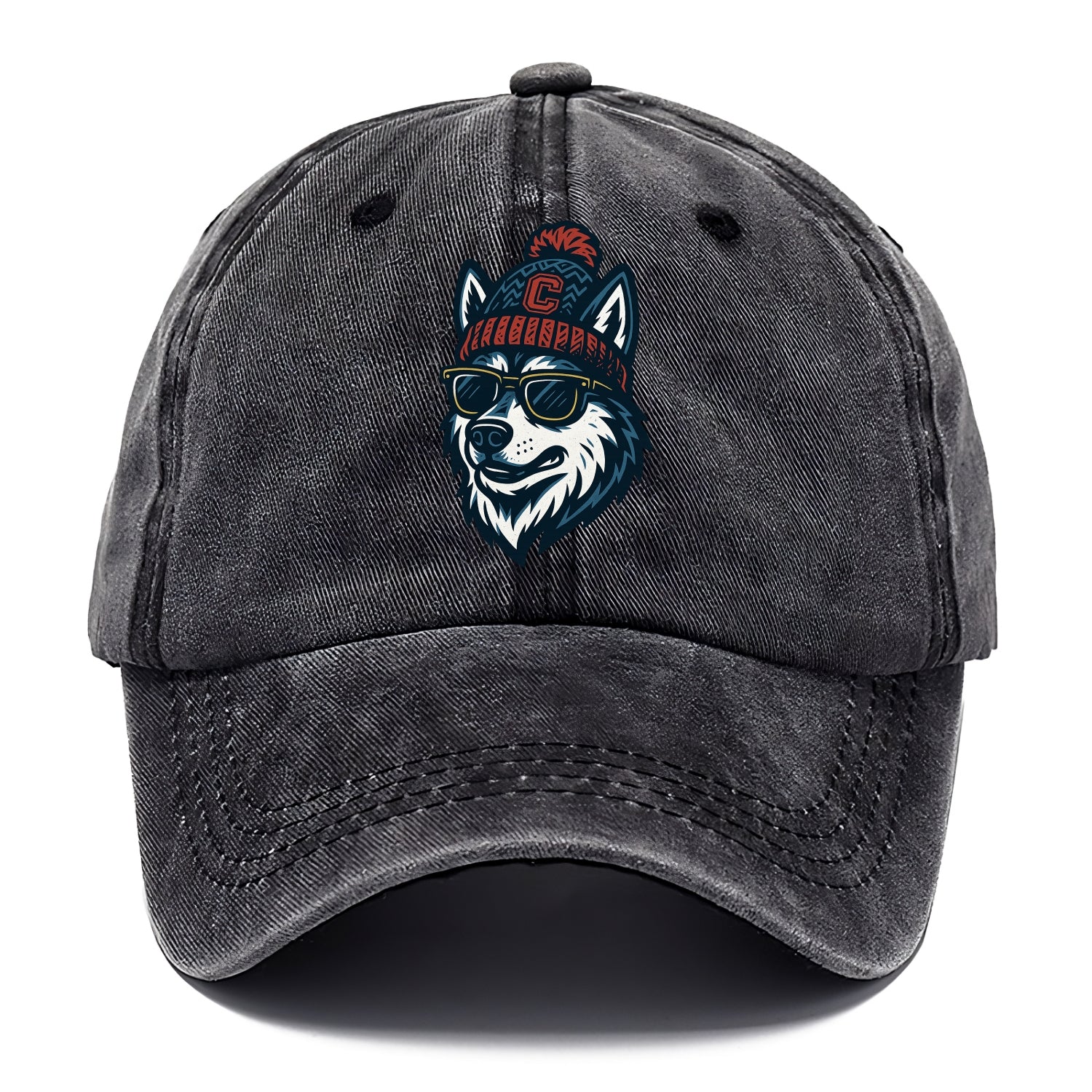 Storrs Husky wearing UConn beanie with C patch - Classic Cap - Graphite