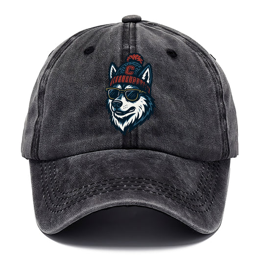 Storrs Husky wearing UConn beanie with C patch - Classic Cap - Graphite