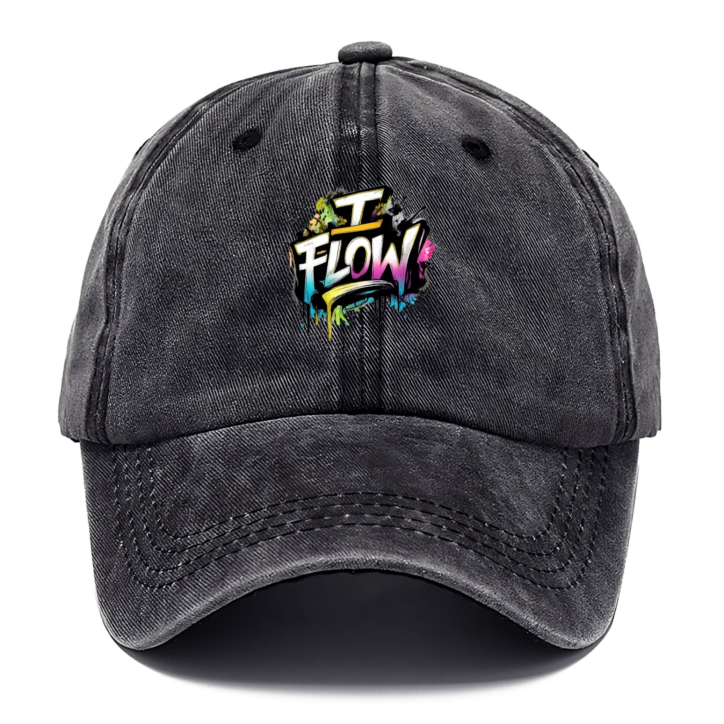 Bold typography design - "I FLOW" - going with life, easy movement - Classic Cap - Graphite