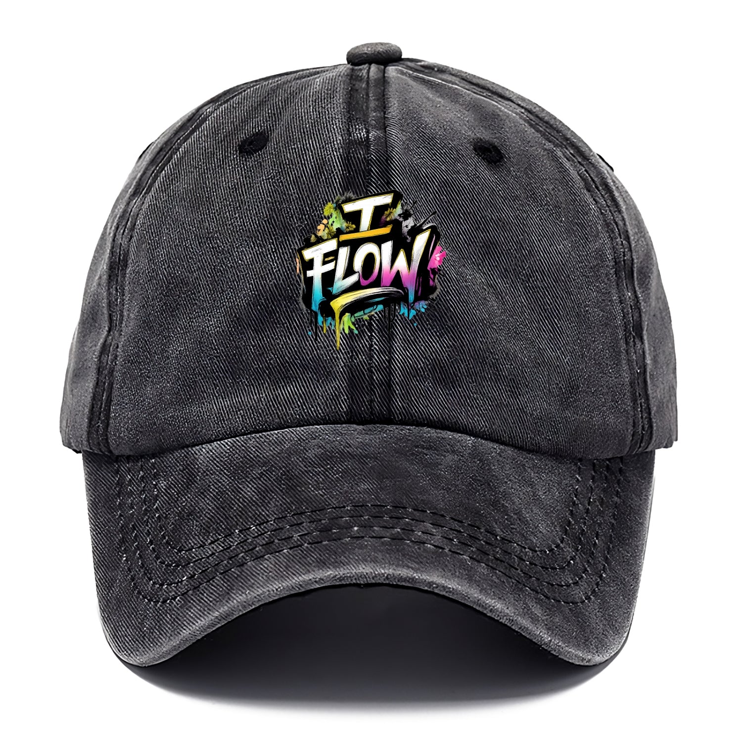 Bold typography design - "I FLOW" - going with life, easy movement - Classic Cap - Graphite