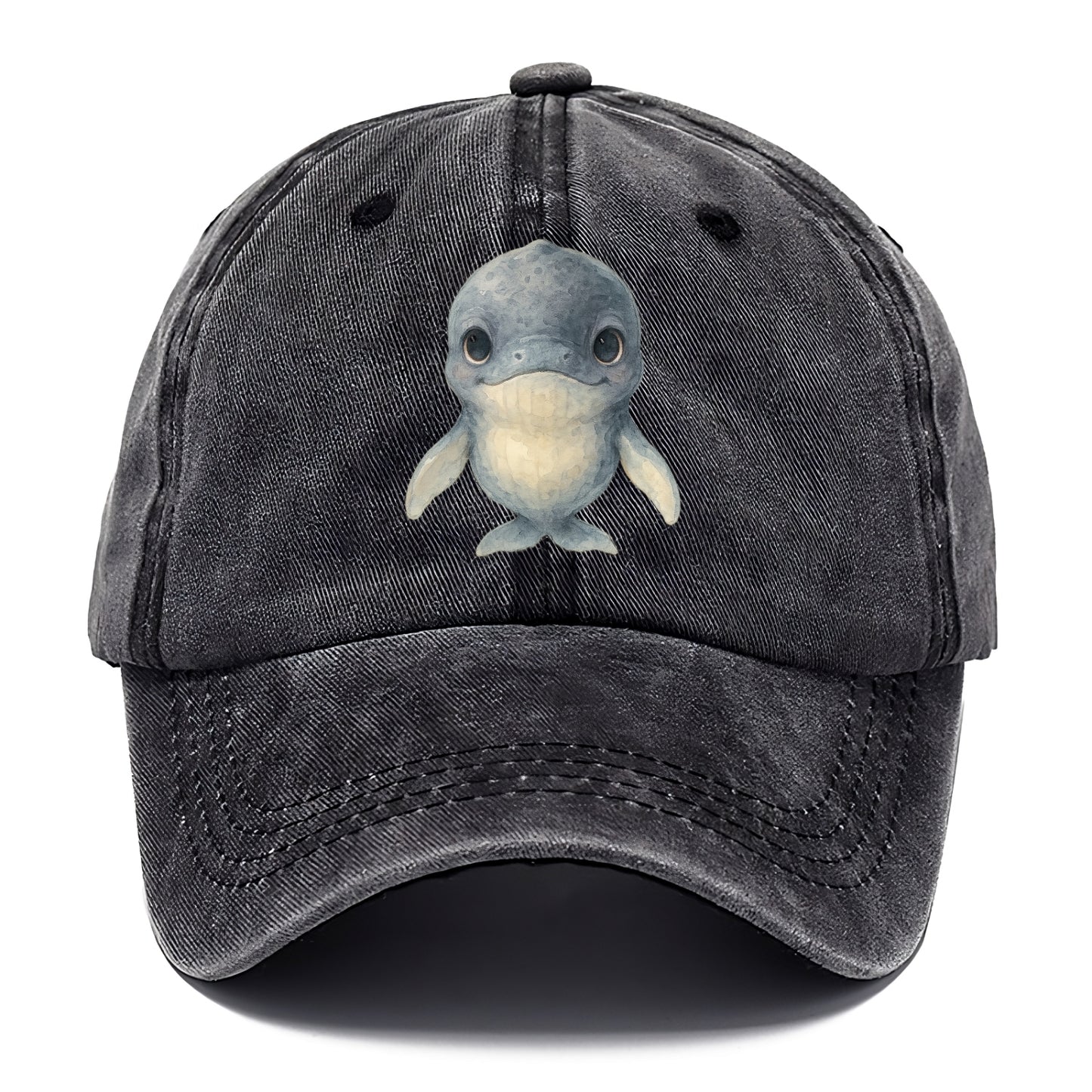 Baby Humpback Whale - dark gray with white flippers, large gentle eyes, front-facing, - Classic Cap - Graphite
