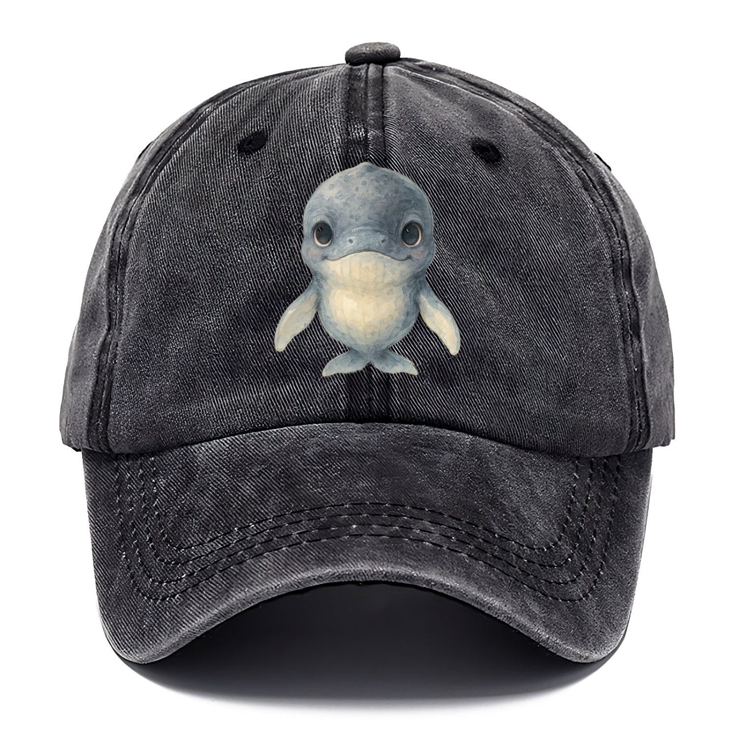 Baby Humpback Whale - dark gray with white flippers, large gentle eyes, front-facing, - Classic Cap - Graphite