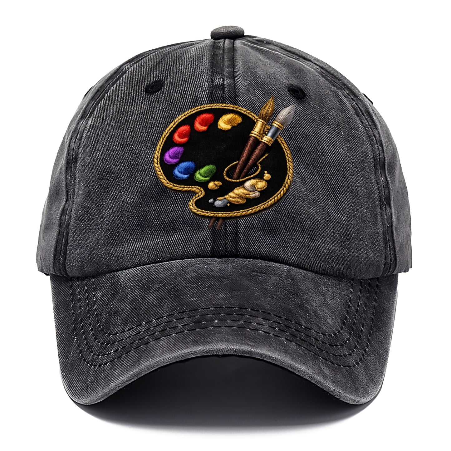 Embroidered patch design - PAINT PALETTE - artist palette with brushes in rainbow and - Classic Cap - Graphite