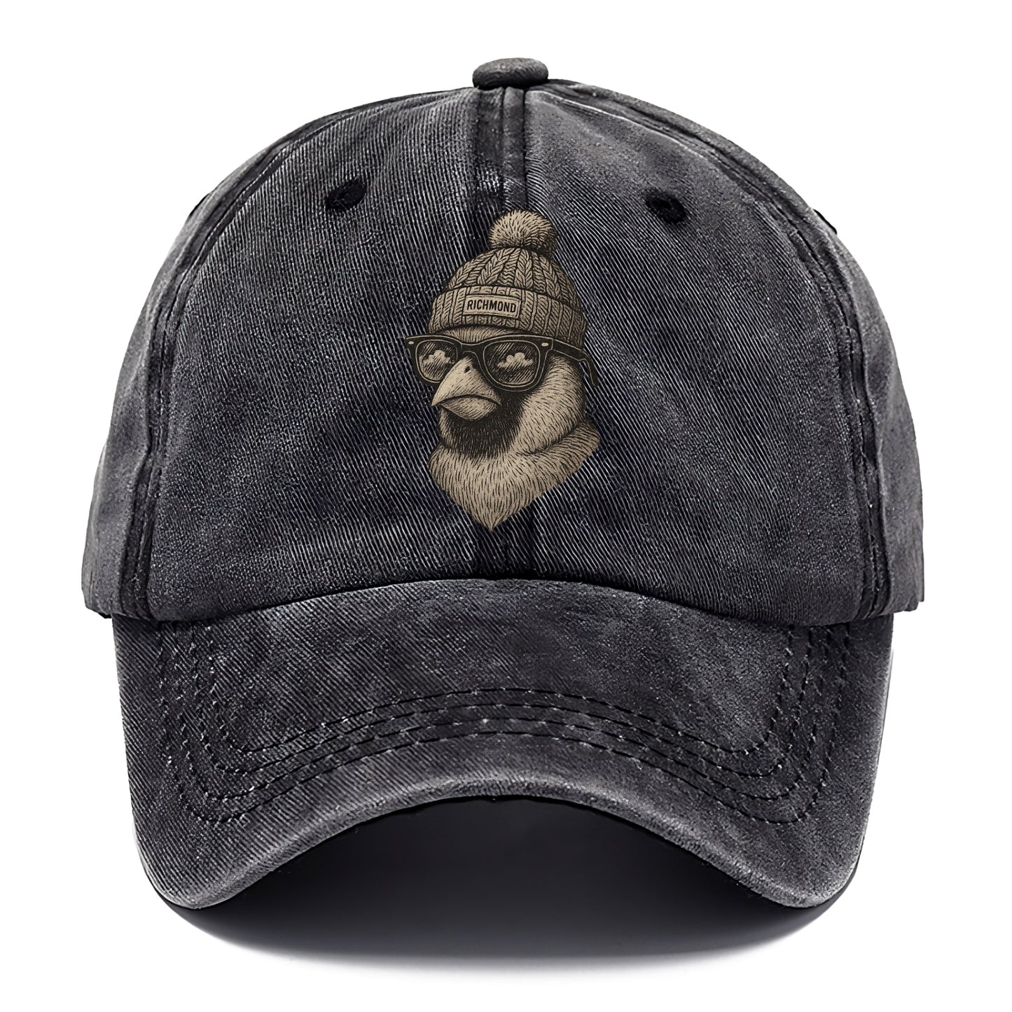 Virginia Cardinal wearing Richmond beanie with pom pom and wayfarer sunglasses - Classic Cap - Graphite