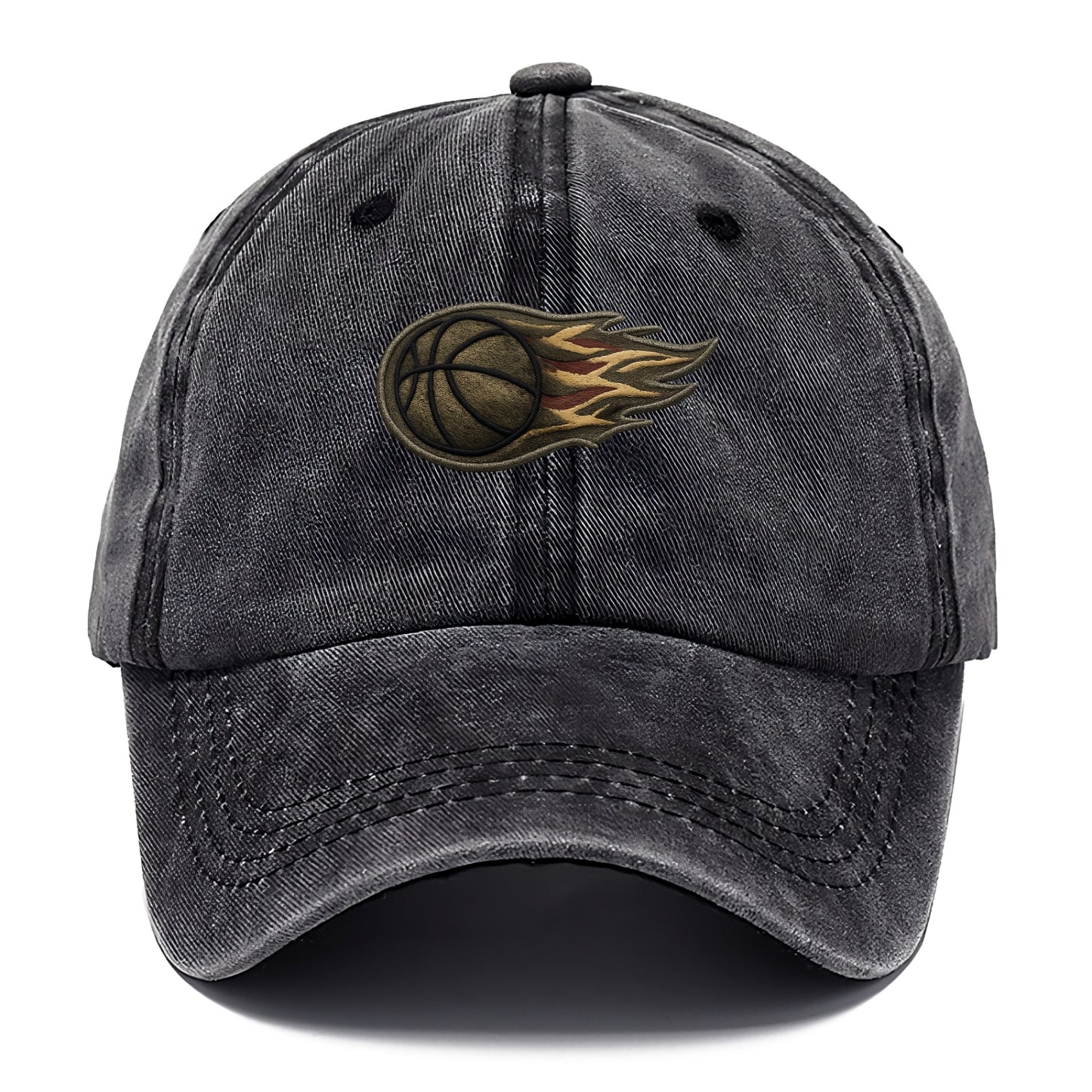 Embroidered patch design - BASKETBALL FLAMING BALL - basketball with flames in orange - Classic Cap - Graphite
