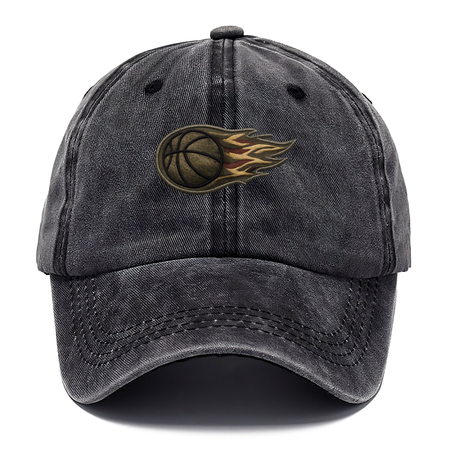 Embroidered patch design - BASKETBALL FLAMING BALL - basketball with flames in orange - Classic Cap - Graphite