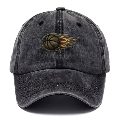 Embroidered patch design - BASKETBALL FLAMING BALL - basketball with flames in orange - Classic Cap - Graphite