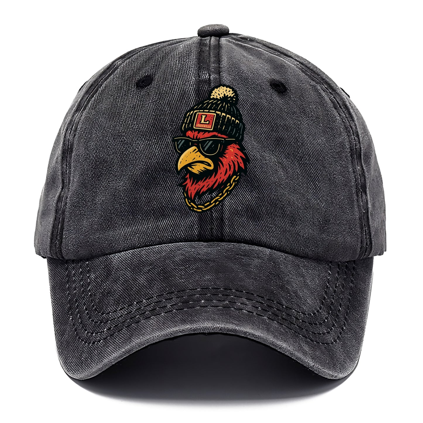 Louisville Cardinal wearing Louisville beanie with L patch - Classic Cap - Graphite