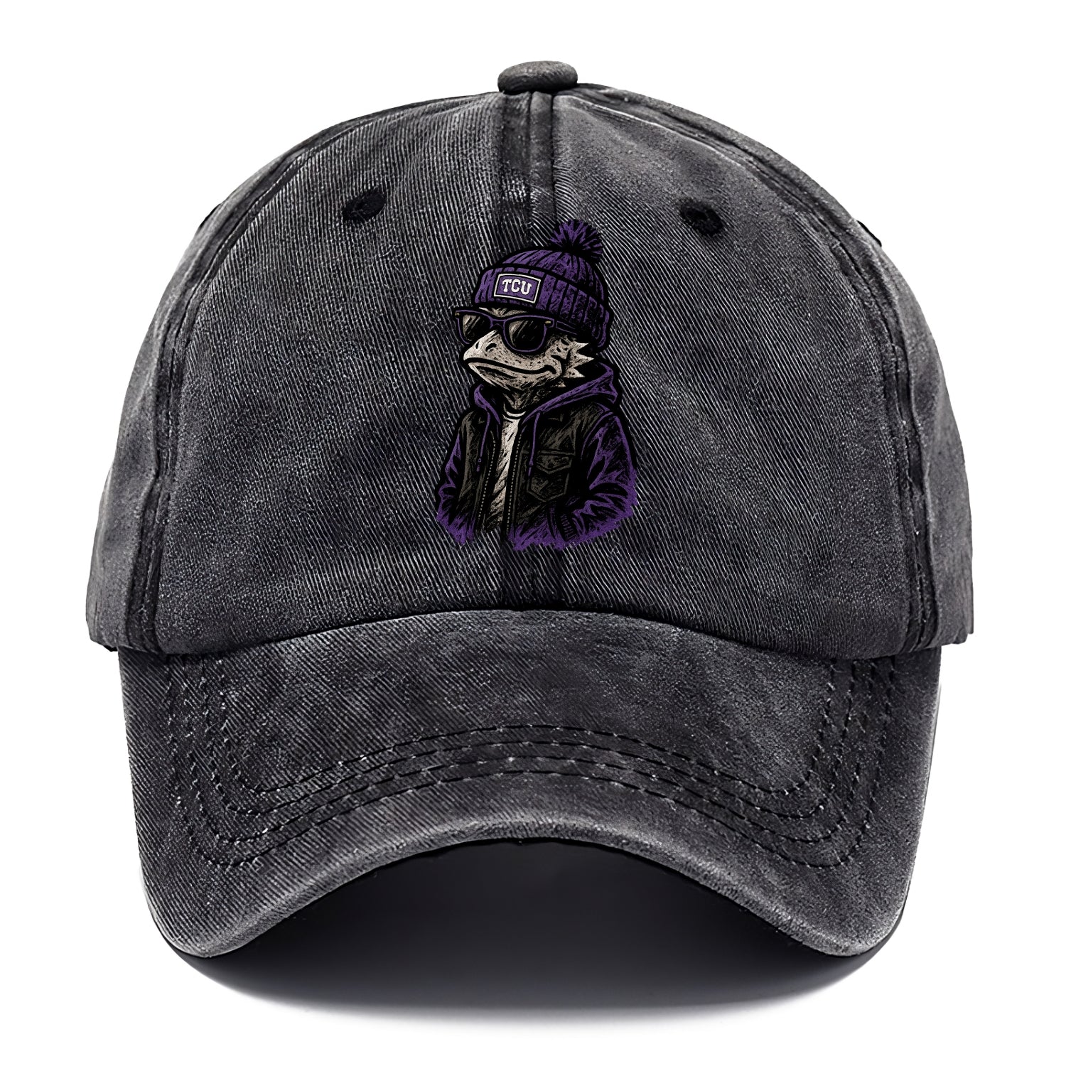 Fort Worth Frog wearing TCU beanie with horned patch - Classic Cap - Graphite