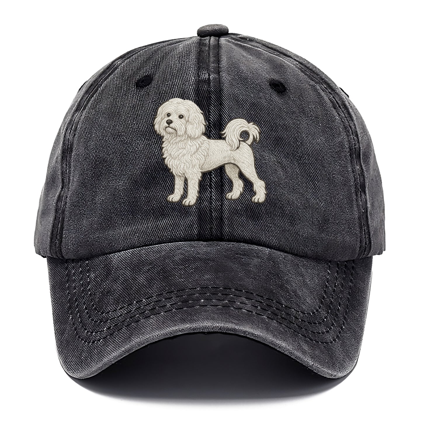 Löwchen - Little Lion Dog white embroidered pose - Classic Cap - Graphite