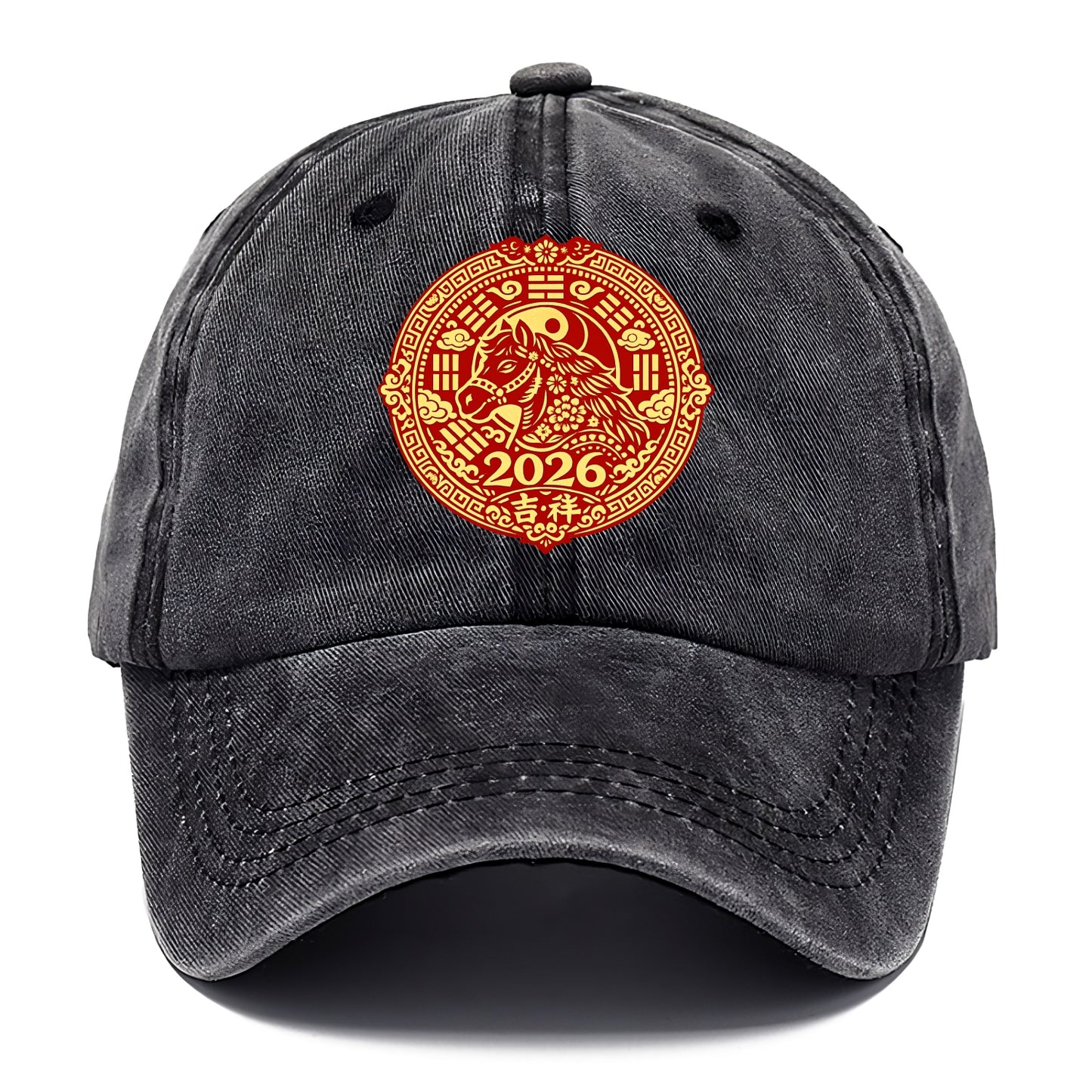 LUCKY HORSE MEDALLION | Circular medallion with horse profile | Intricate Chinese - Classic Cap - Graphite