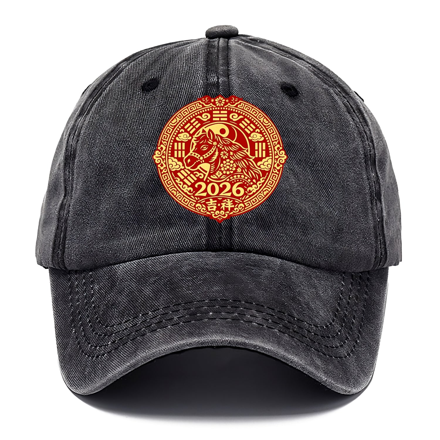 LUCKY HORSE MEDALLION | Circular medallion with horse profile | Intricate Chinese - Classic Cap - Graphite