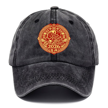 LUCKY HORSE MEDALLION | Circular medallion with horse profile | Intricate Chinese - Classic Cap - Graphite