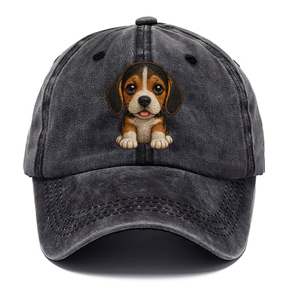 Baby Beagle Puppy - tricolor coat, long droopy ears, big pleading eyes, front-facing, - Classic Cap - Graphite