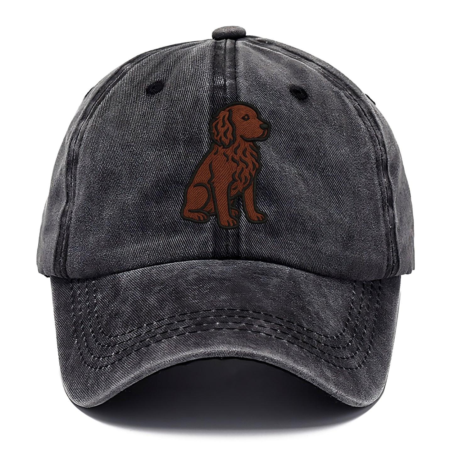 Boykin Spaniel - Rich chocolate brown wavy coat embroidered sitting pose - Classic Cap - Graphite