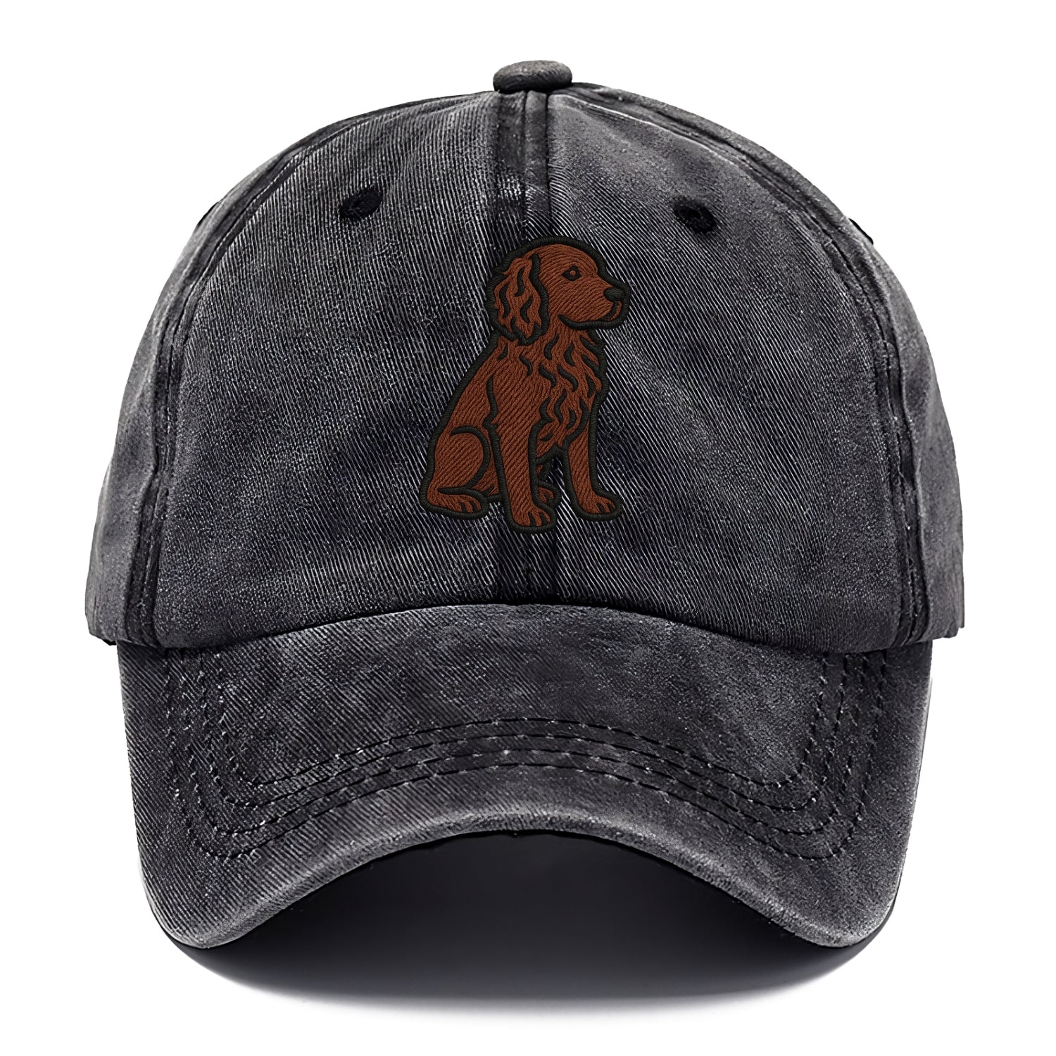 Boykin Spaniel - Rich chocolate brown wavy coat embroidered sitting pose - Classic Cap - Graphite