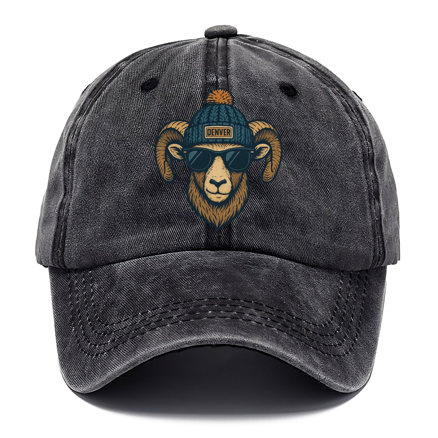 Colorado Rocky Mountain Bighorn Sheep wearing Denver beanie with pom pom and wayfarer - Classic Cap - Graphite