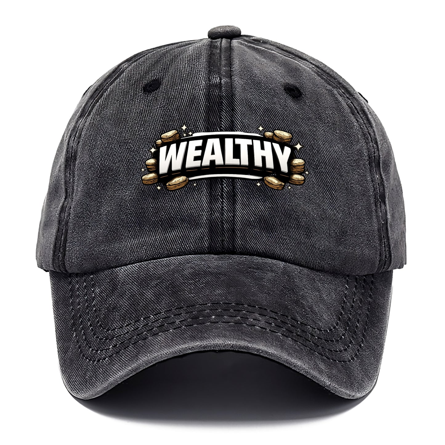 Bold typography design - "WEALTHY" - financial abundance, rich life - Classic Cap - Graphite