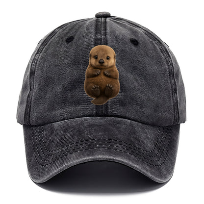 Baby Sea Otter - brown fluffy, floating on back, tiny paws, bright eyes, - Classic Cap - Graphite