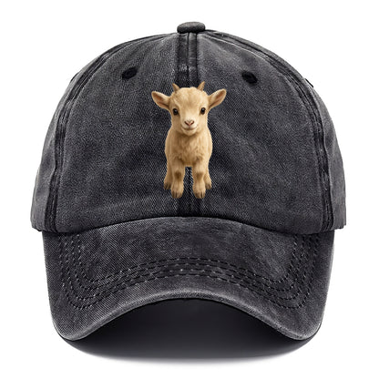 Baby Goat Kid - small horns, rectangular pupils, fluffy, playful eyes, front-facing, - Classic Cap - Graphite