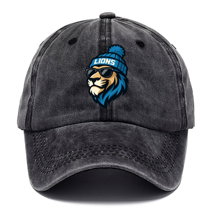 Detroit Lion wearing Lions Honolulu blue and silver beanie with pom pom and wayfarer - Classic Cap - Graphite