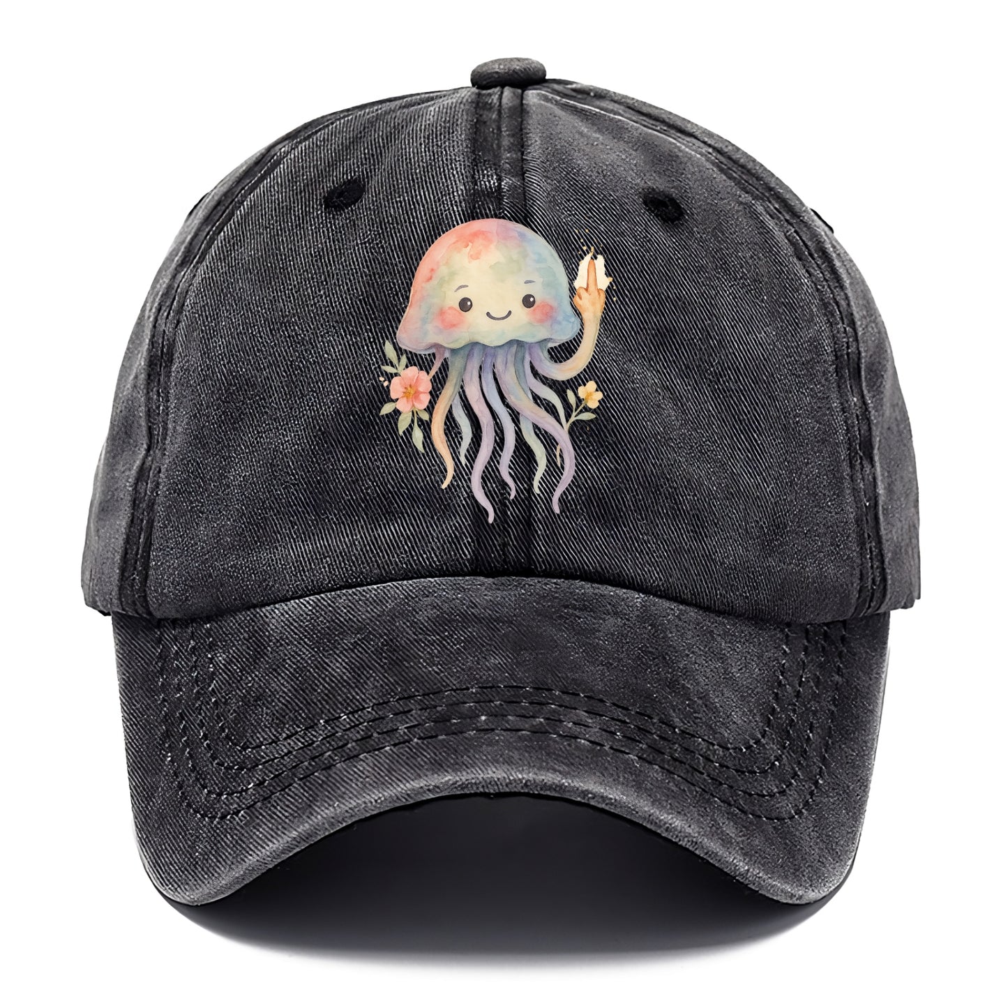 jellyfish with kawaii face and tentacles, one tentacle pointing up defiantly - Classic Cap - Graphite