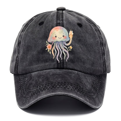 jellyfish with kawaii face and tentacles, one tentacle pointing up defiantly - Classic Cap - Graphite