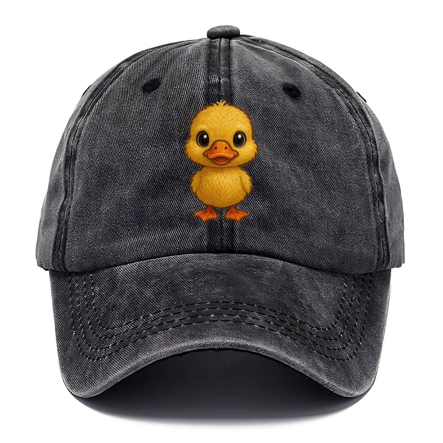 Baby Duck Duckling - yellow fluffy, orange beak, bright eyes, front-facing, quack baby - Classic Cap - Graphite