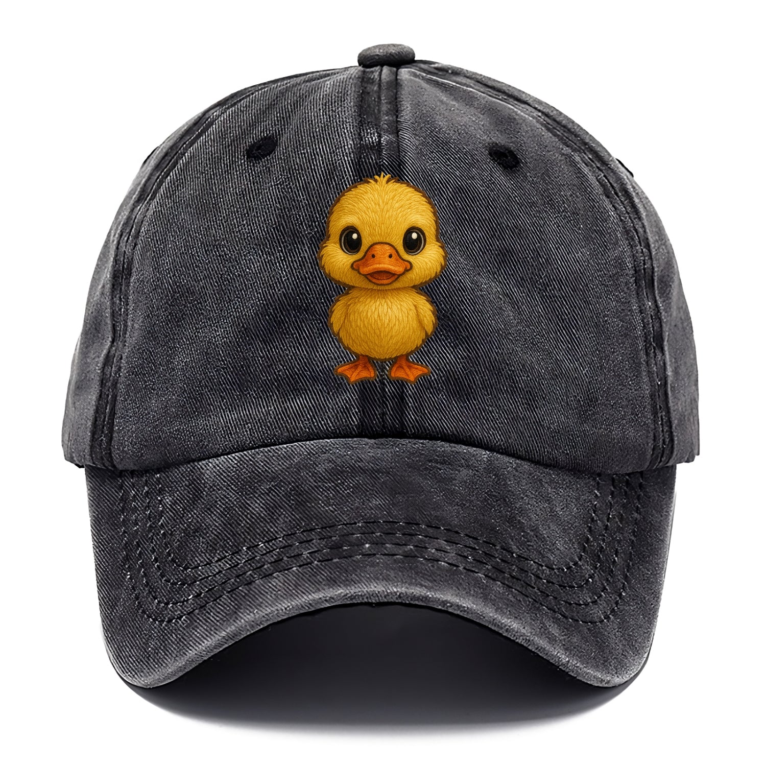 Baby Duck Duckling - yellow fluffy, orange beak, bright eyes, front-facing, quack baby - Classic Cap - Graphite