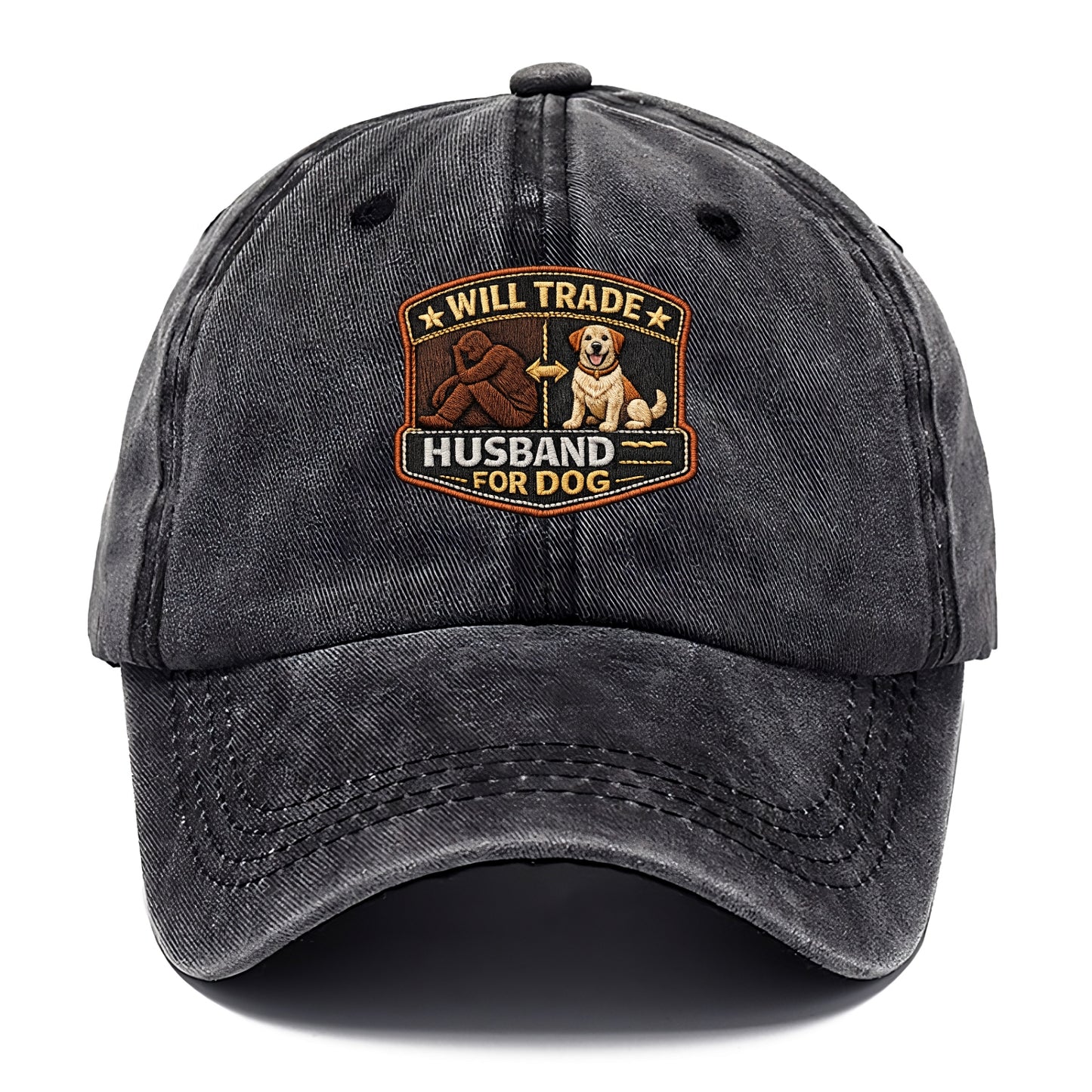 WILL TRADE HUSBAND FOR DOG - dog and man silhouette in brown , pet priority - Classic Cap - Graphite