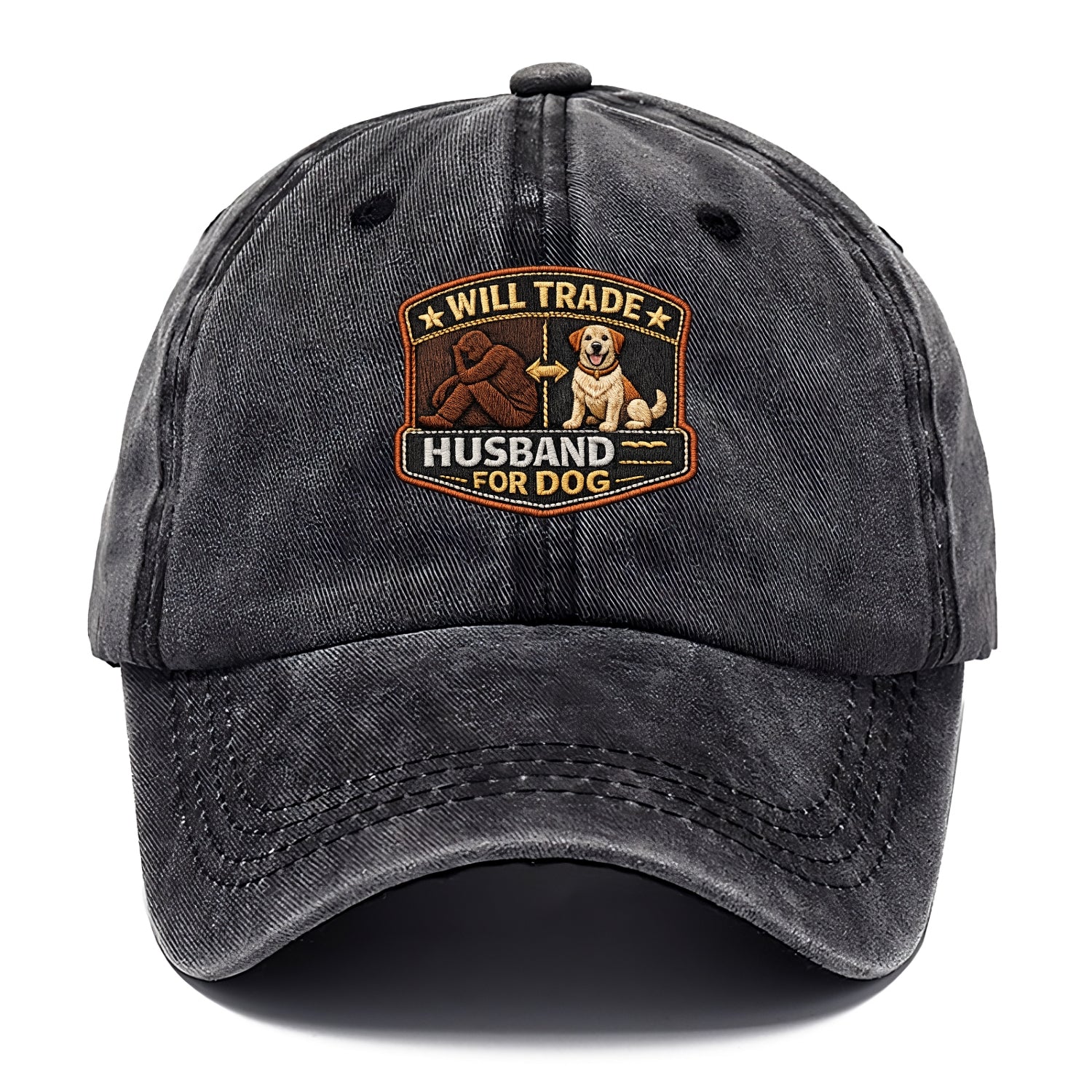 WILL TRADE HUSBAND FOR DOG - dog and man silhouette in brown , pet priority - Classic Cap - Graphite