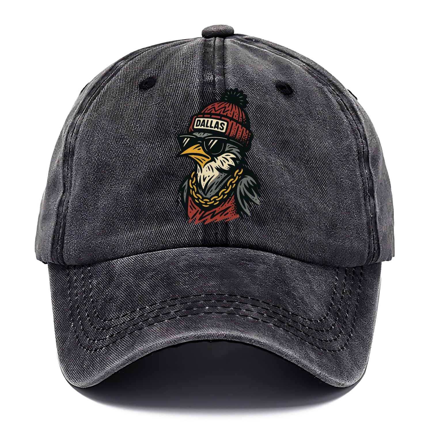 Dallas Mockingbird wearing Dallas beanie with pom pom and wayfarer sunglasses - Classic Cap - Graphite