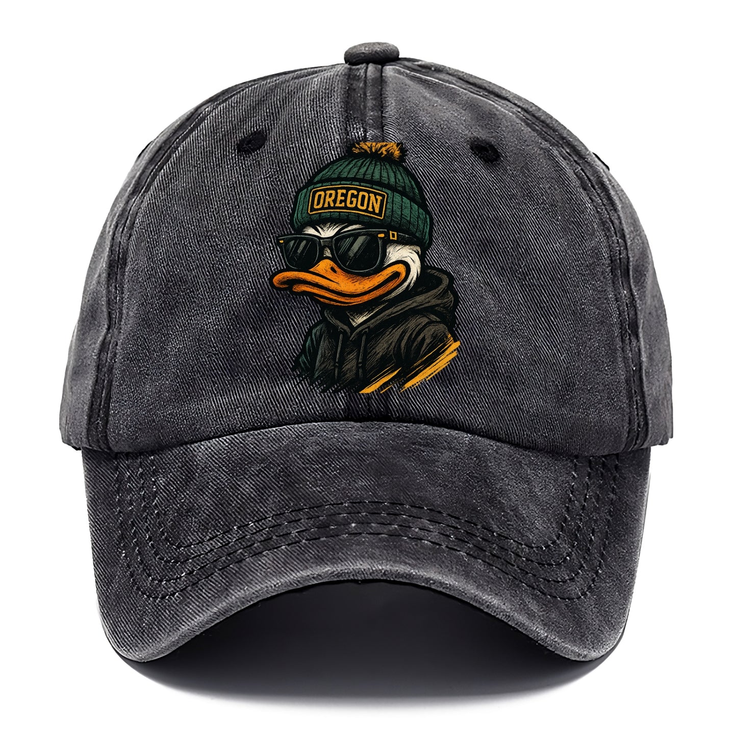 Eugene Duck wearing Oregon beanie with O patch - Classic Cap - Graphite